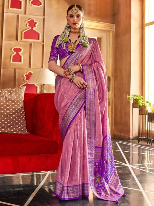 Bush Pink Printed Soft Patola Silk Saree