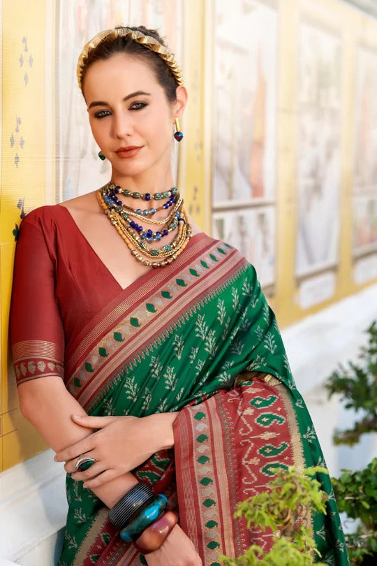 Lim Green Soft Woven Banarasi Ikkat Silk Saree