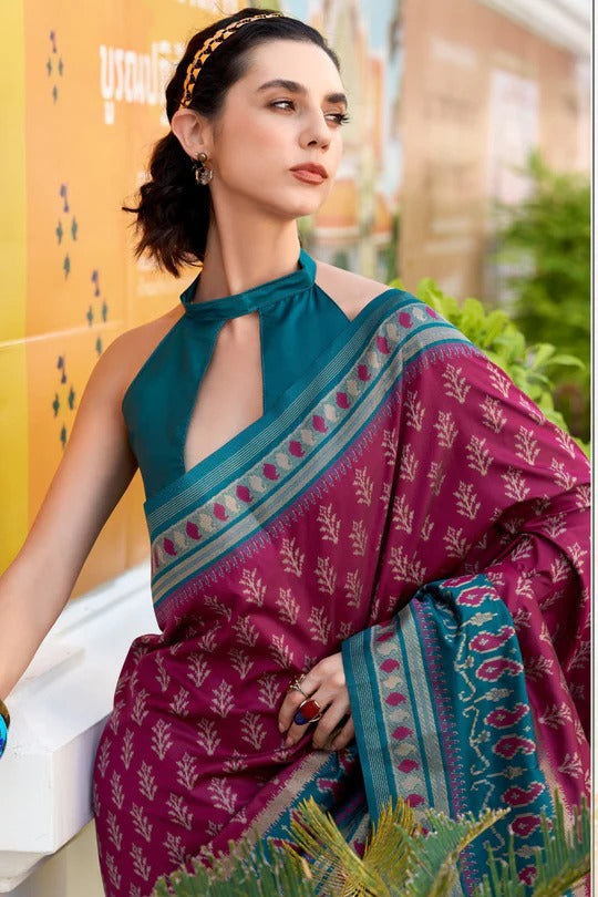 Jamun Purple Soft Woven Banarasi Ikkat Silk Saree