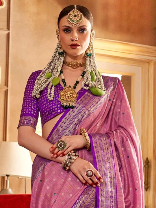 Bush Pink Printed Soft Patola Silk Saree