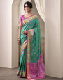 Rama Green Patola Silk Saree With Weaving Border