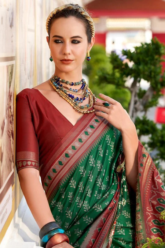 Lim Green Soft Woven Banarasi Ikkat Silk Saree