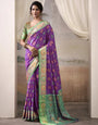 Tyrian Purple Patola Silk Saree With Weaving Border