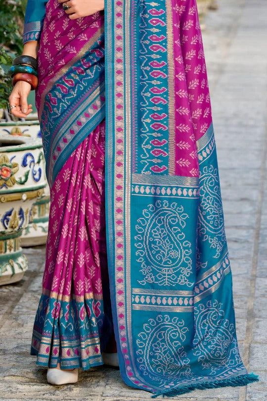 Columbine Purple Soft Woven Banarasi Ikkat Silk Saree