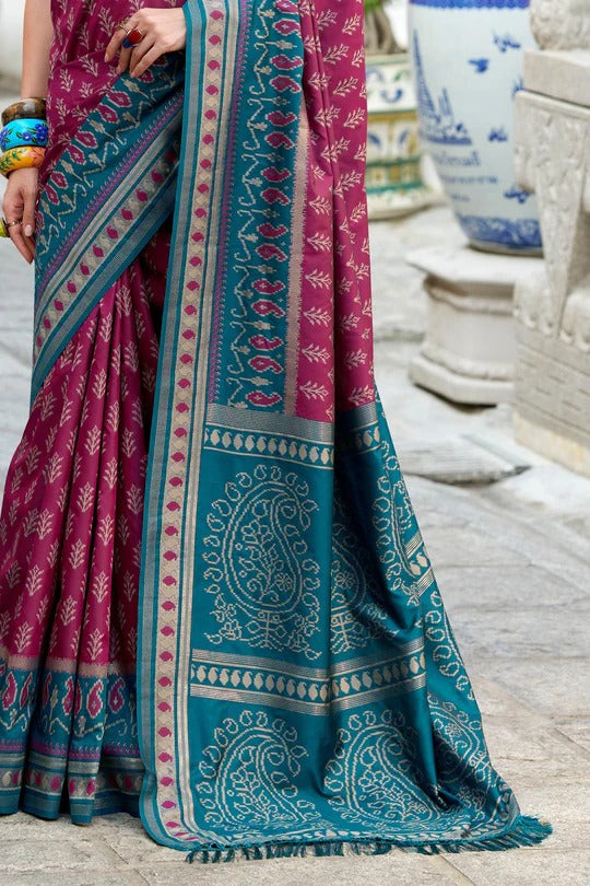 Jamun Purple Soft Woven Banarasi Ikkat Silk Saree