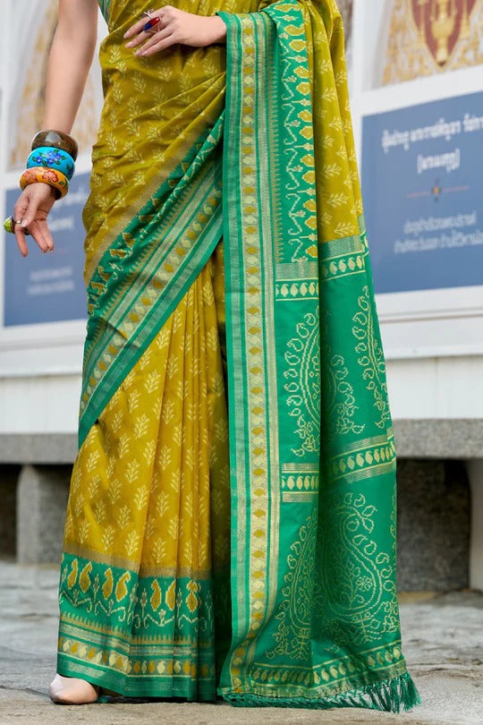 Lemon Yellow Soft Woven Banarasi Ikkat Silk Saree