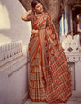 Orange New Ajrakh Printed Satin Crepe Saree