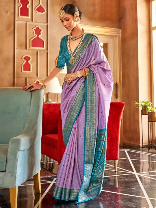 Wisteria Purple Printed Soft Patola Silk Saree