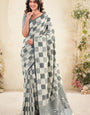 Bone White and Grey Woven Linen Soft Saree