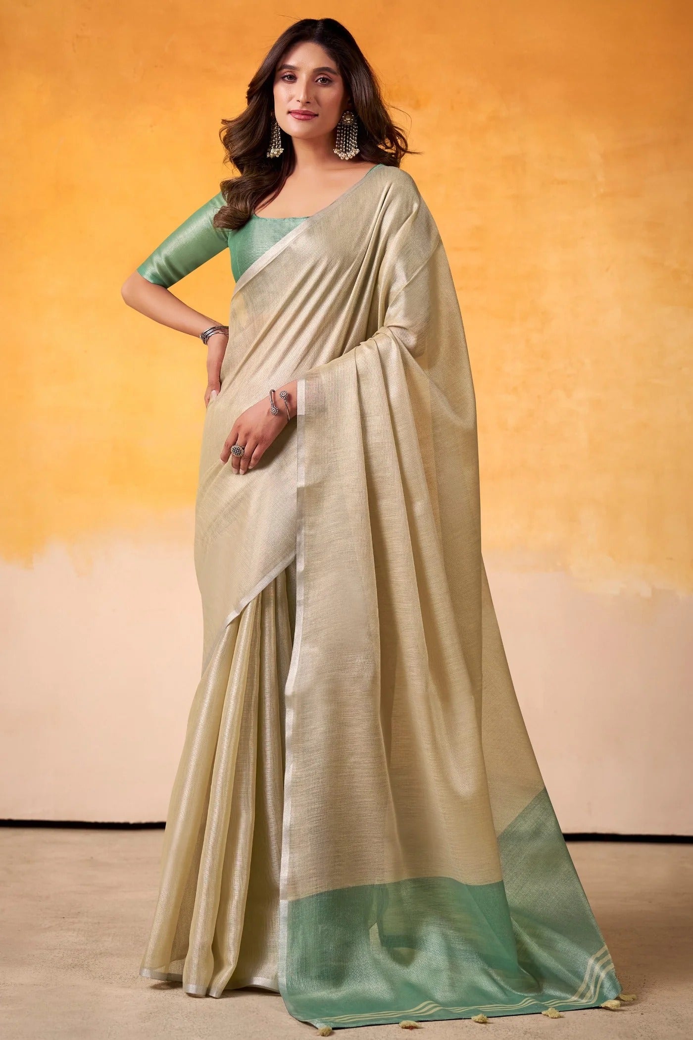 Salt Cream Woven Tissue Soft Silk Saree With Blouse