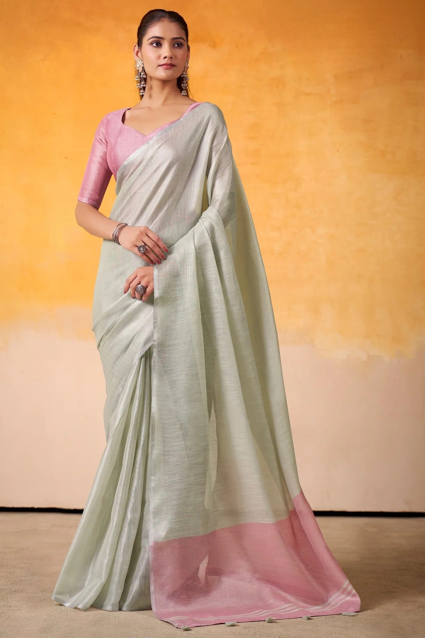 Parchment White Woven Tissue Soft Silk Saree With Blouse