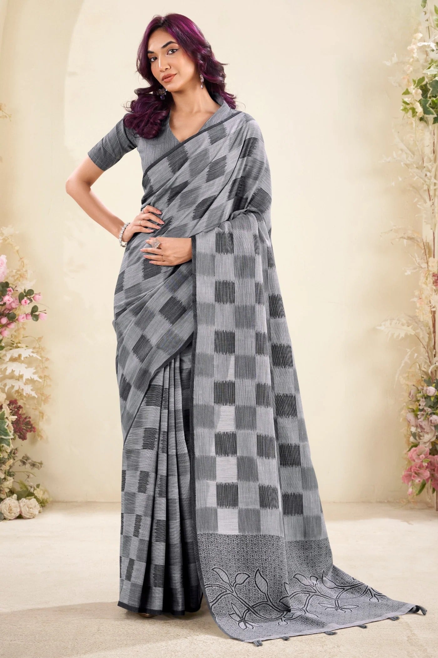 Dust Grey Woven Linen Soft Saree