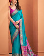 Lapis Blue Woven Banarasi Patola Soft Silk Saree