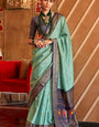 Teal Blue Printed Soft Patola Silk Saree