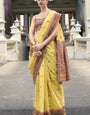 Lemon Yellow Handloom Linen Cotton Saree Designer Blouse