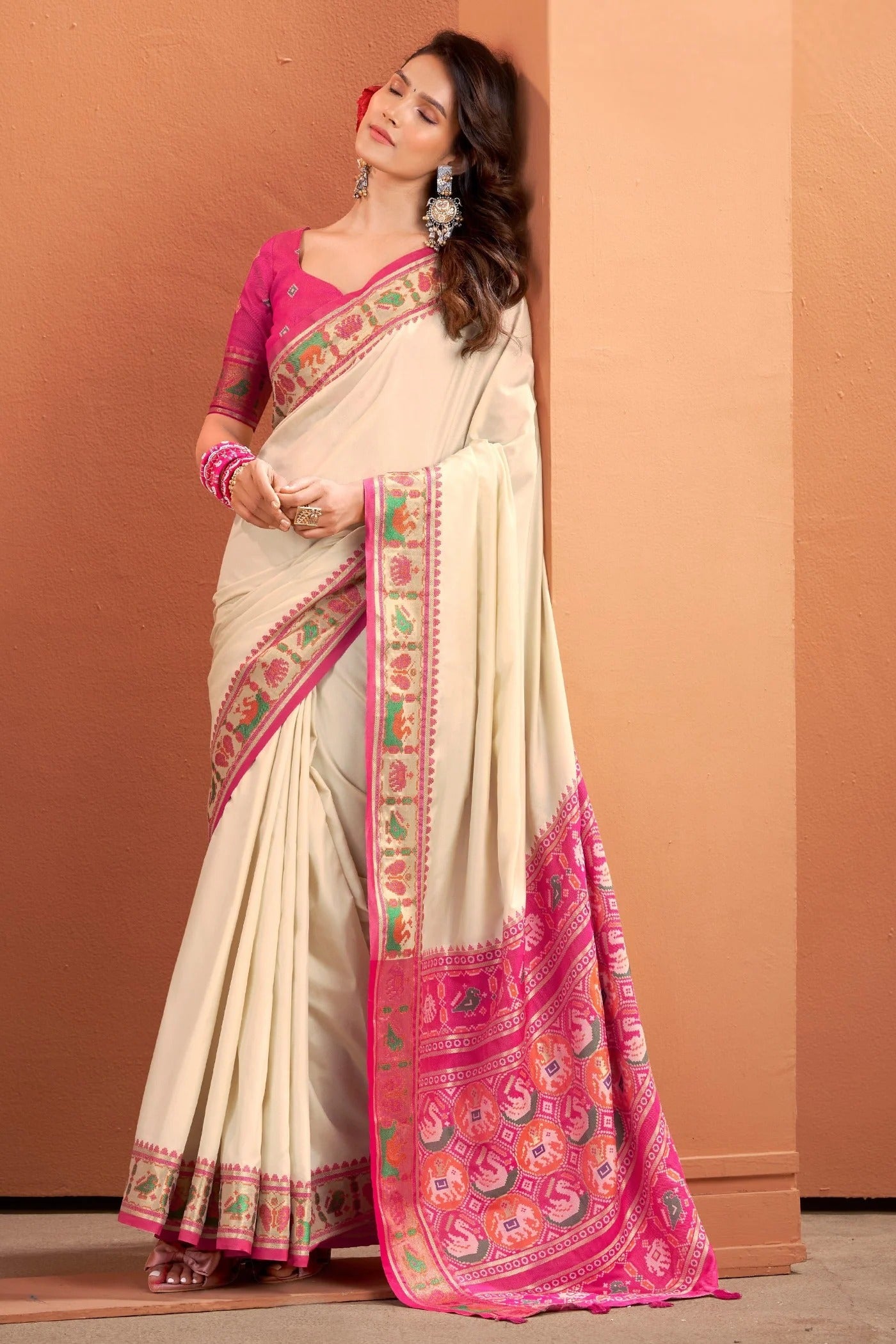 Off White Woven Banarasi Patola Soft Silk Saree