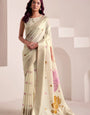Daisy White Woven Linen Soft Silk Saree