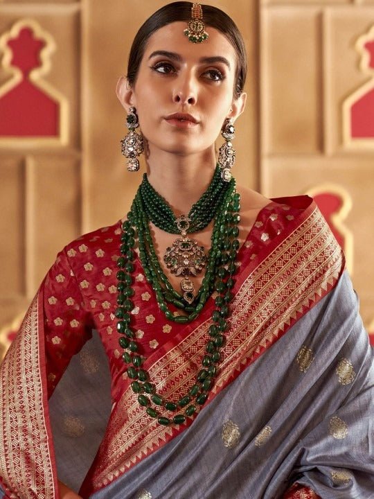 Dust Grey Printed Soft Patola Silk Saree