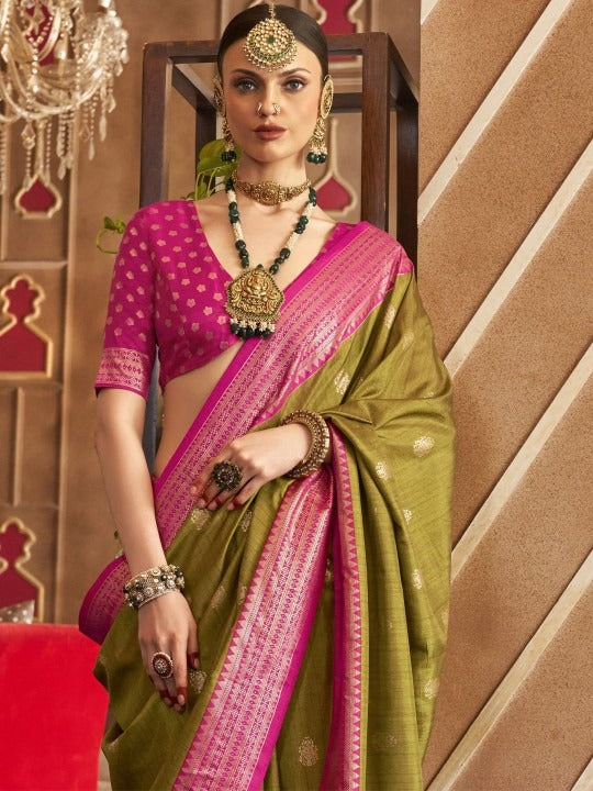 Volt Green Printed Soft Patola Silk Saree