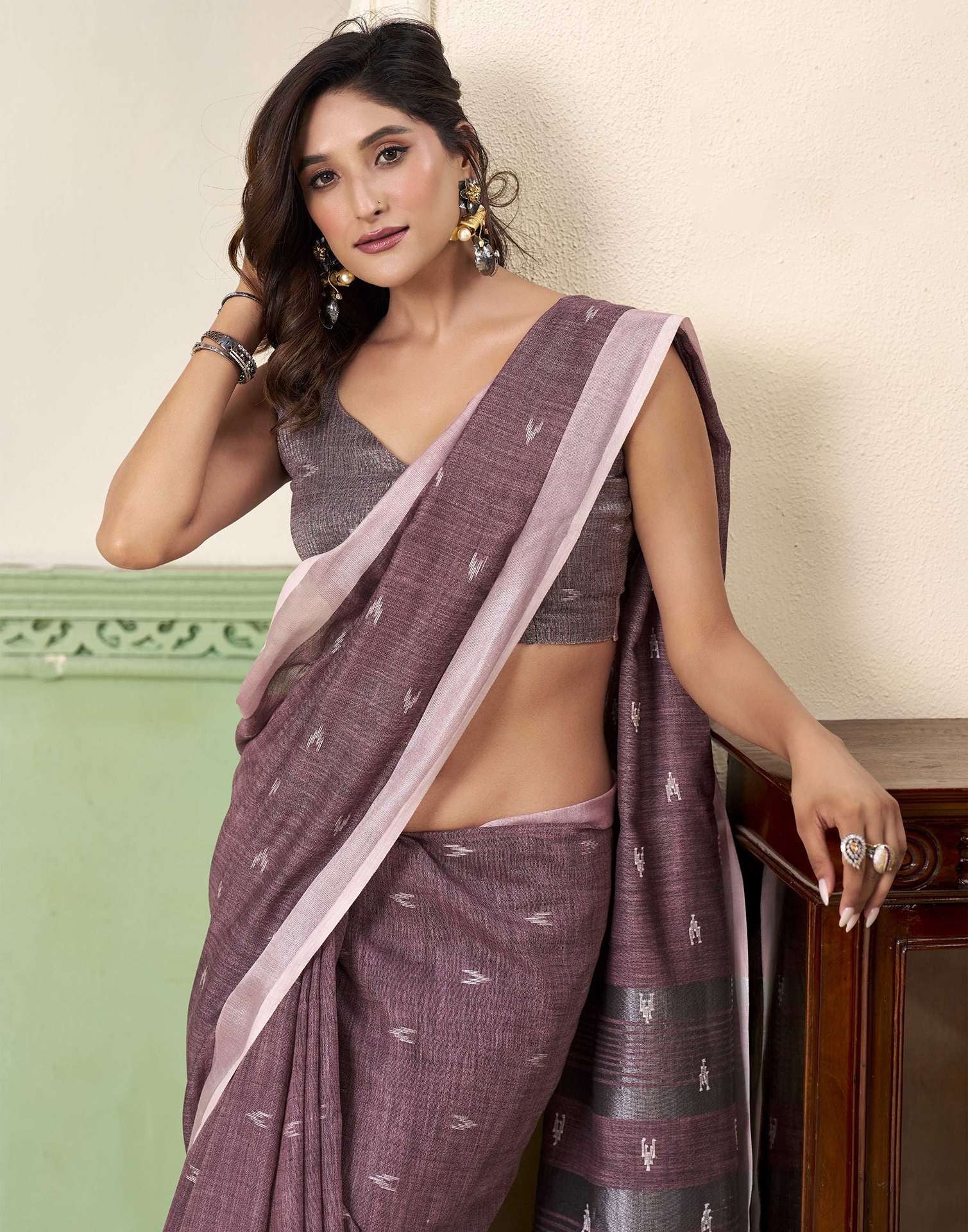 Pansy Purple Casual Linen Silk Saree