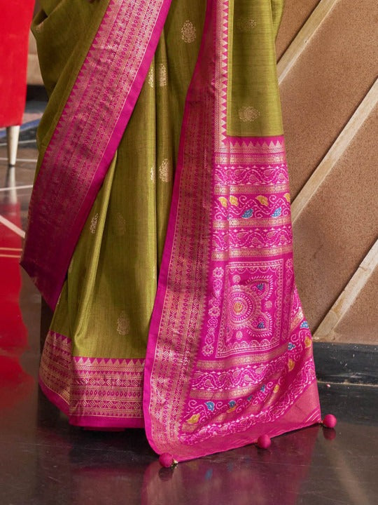 Volt Green Printed Soft Patola Silk Saree