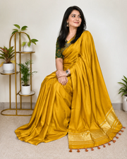 Mustard Plain Pure Modal Silk Saree With Zari Pallu Natural dyeing Saree