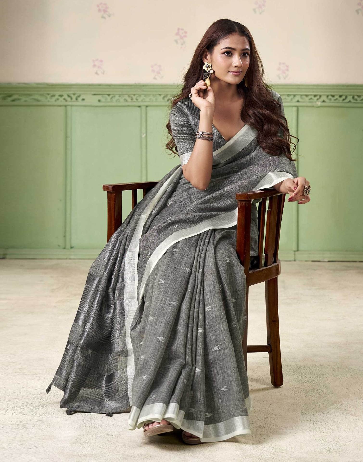 Granite Grey Casual Linen Silk Saree