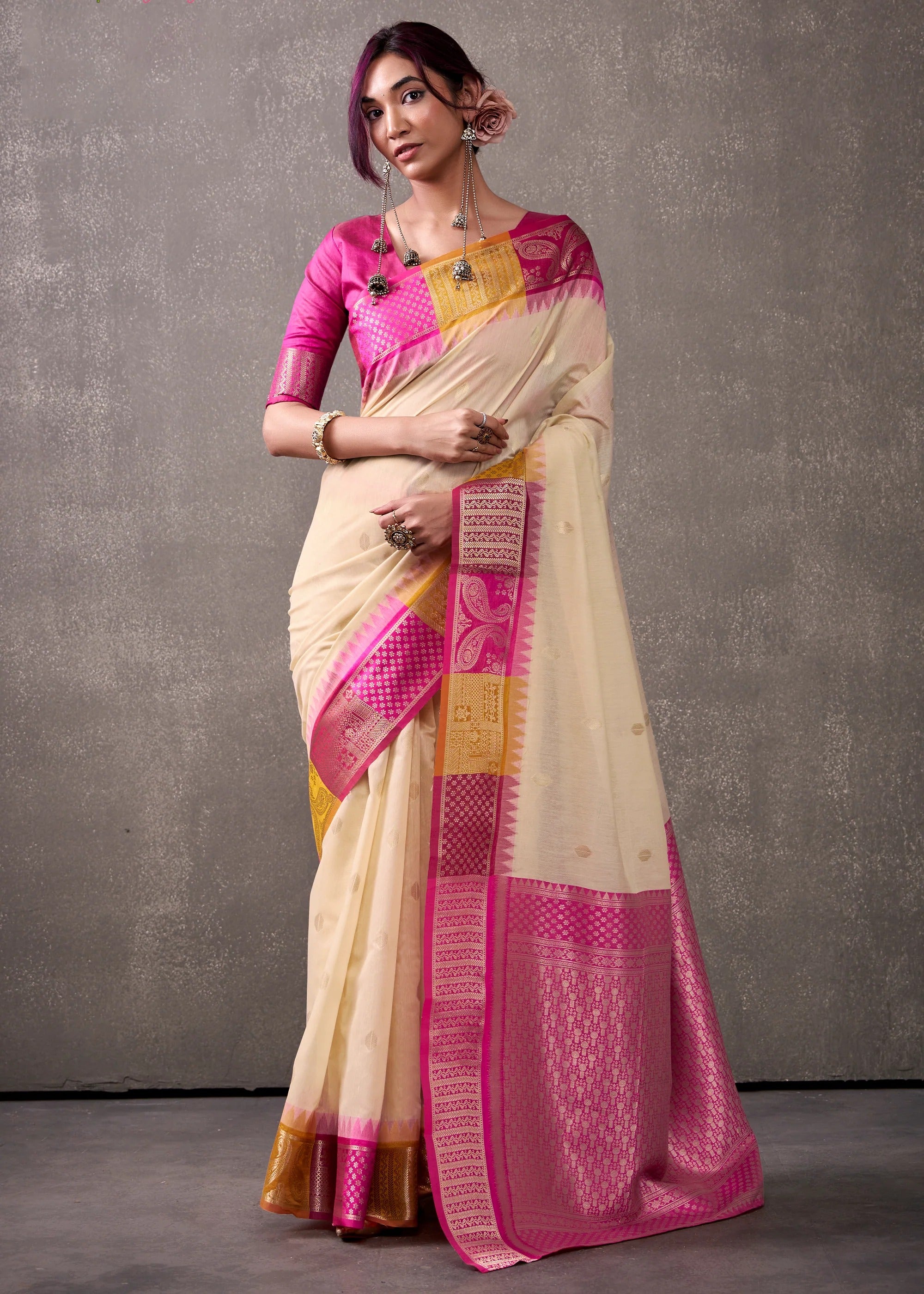 Vanilla Cream Woven Banarasi Cotton Silk Saree
