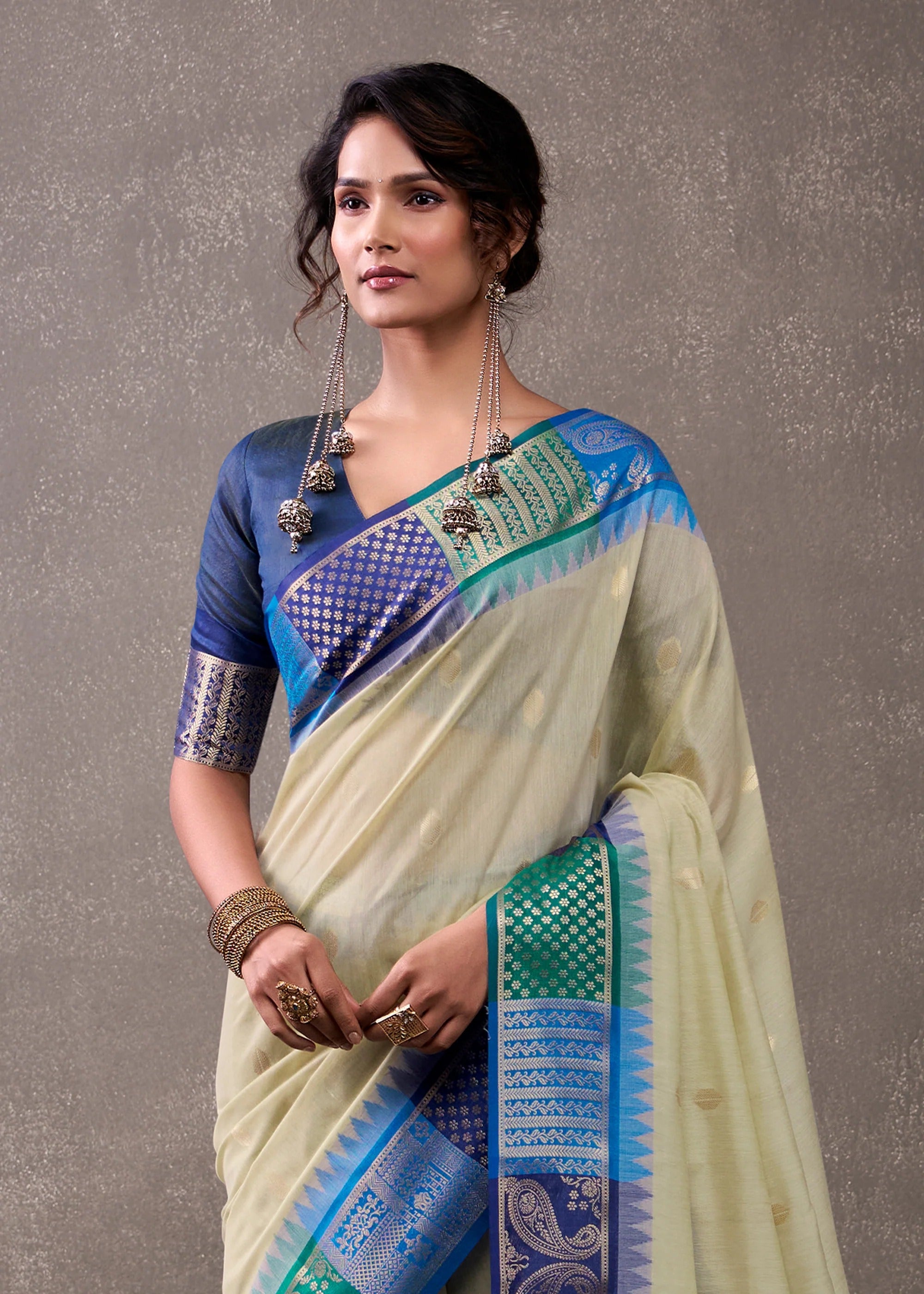 Off White Woven Banarasi Cotton Silk Saree