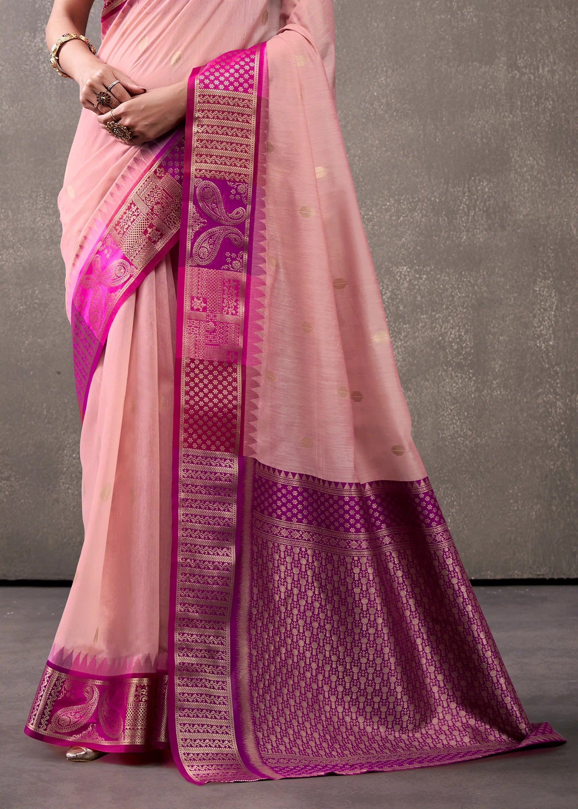 Salmon Peach Woven Banarasi Cotton Silk Saree