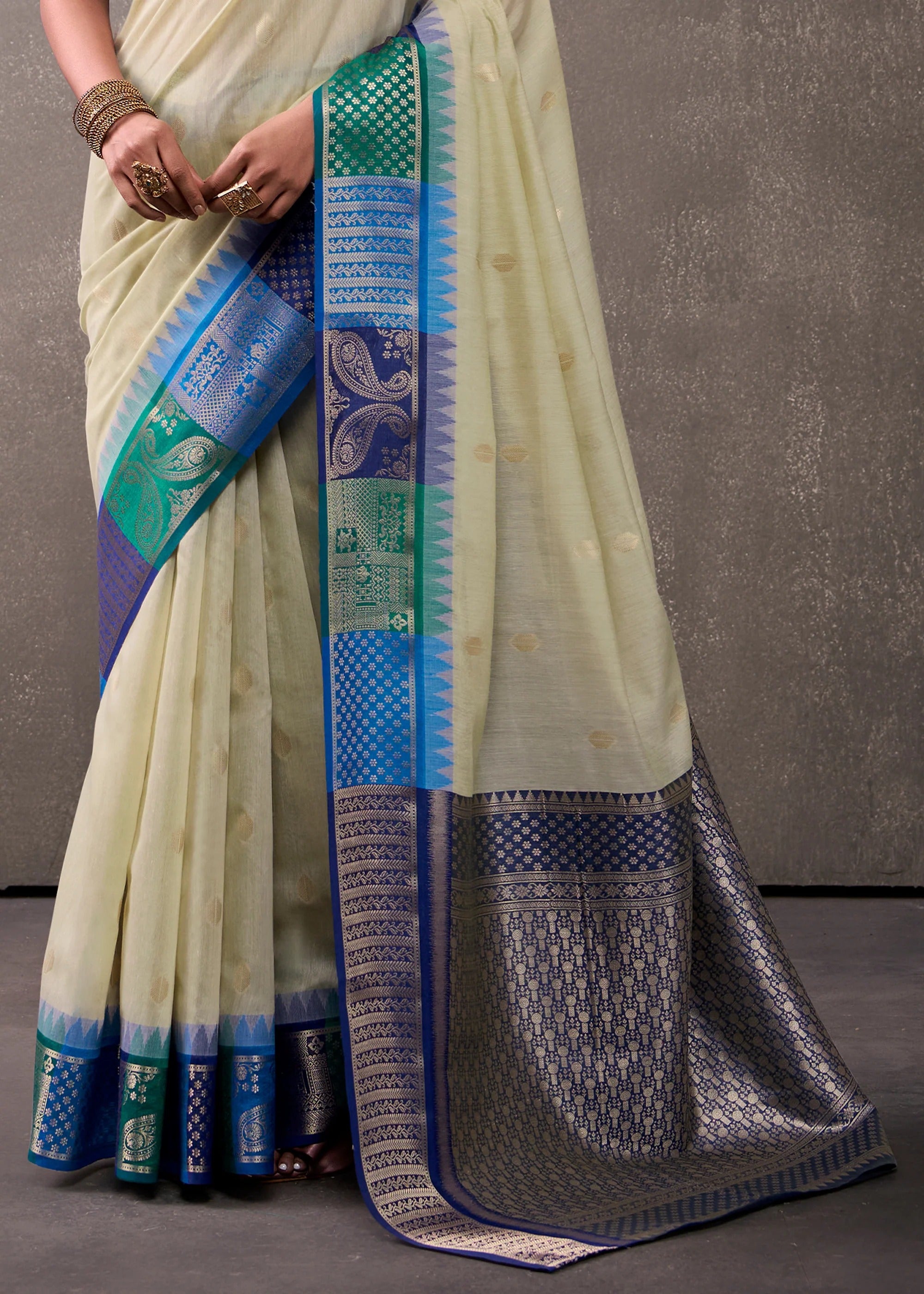Off White Woven Banarasi Cotton Silk Saree