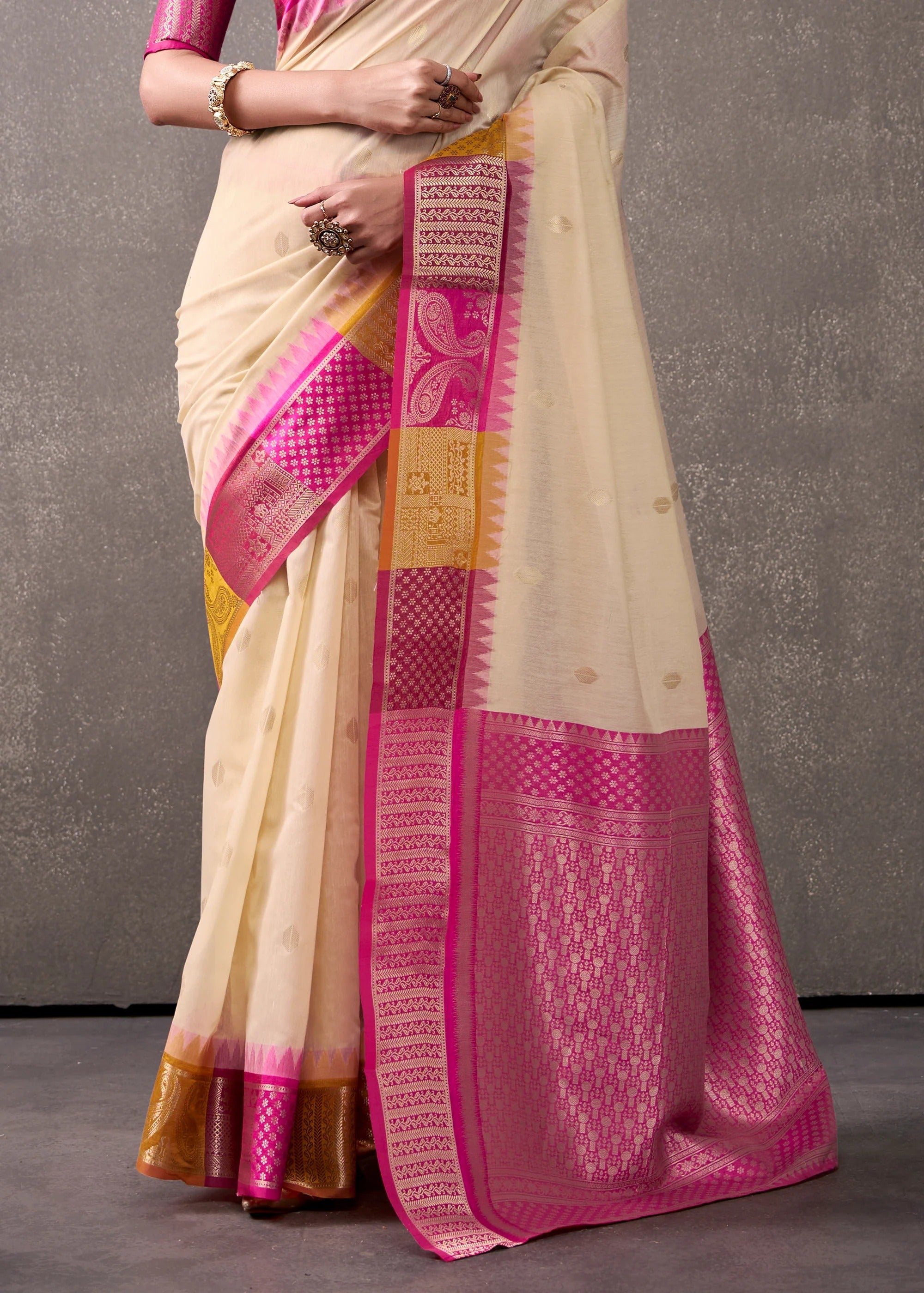 Vanilla Cream Woven Banarasi Cotton Silk Saree