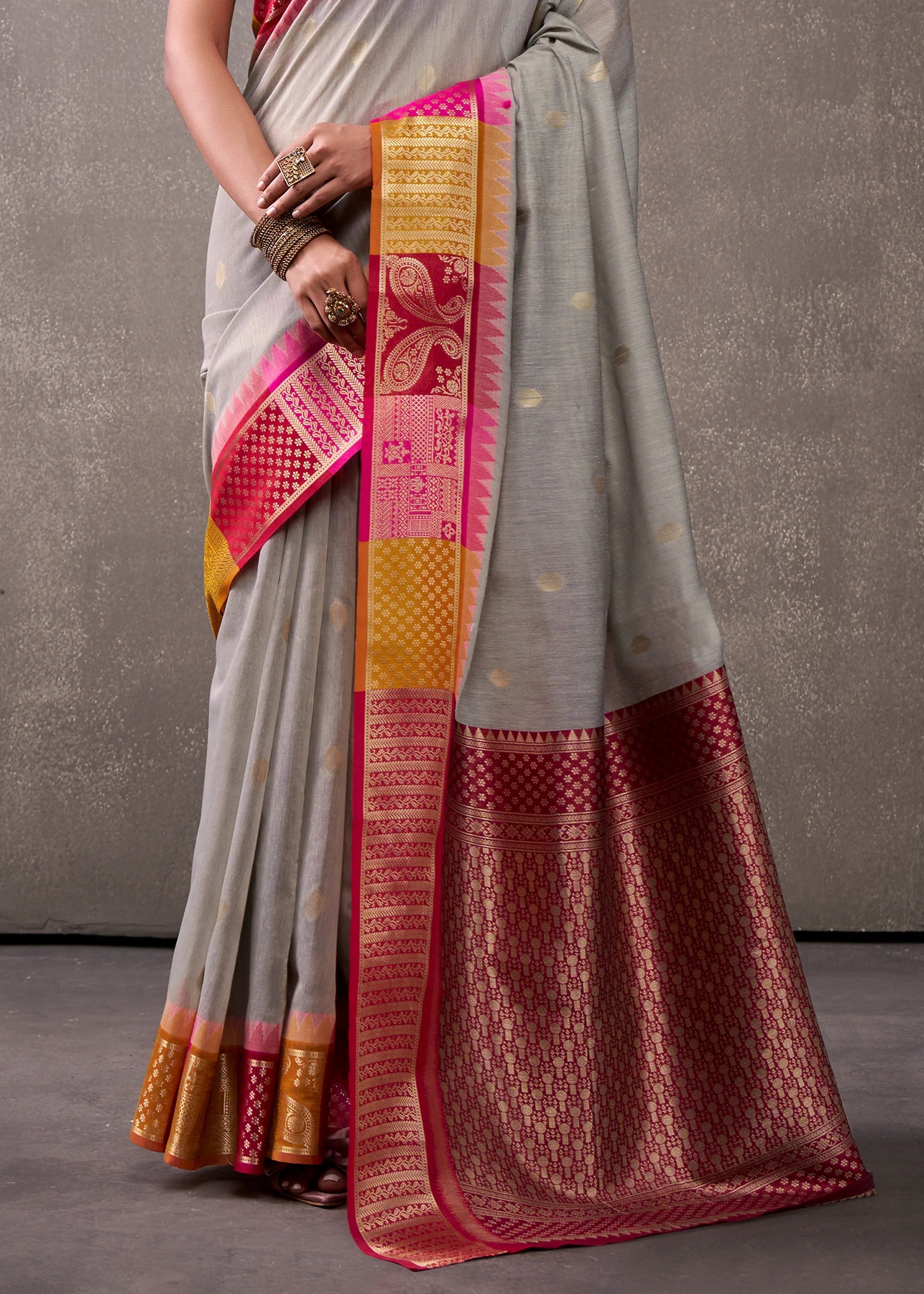 Powder Grey Woven Banarasi Cotton Silk Saree