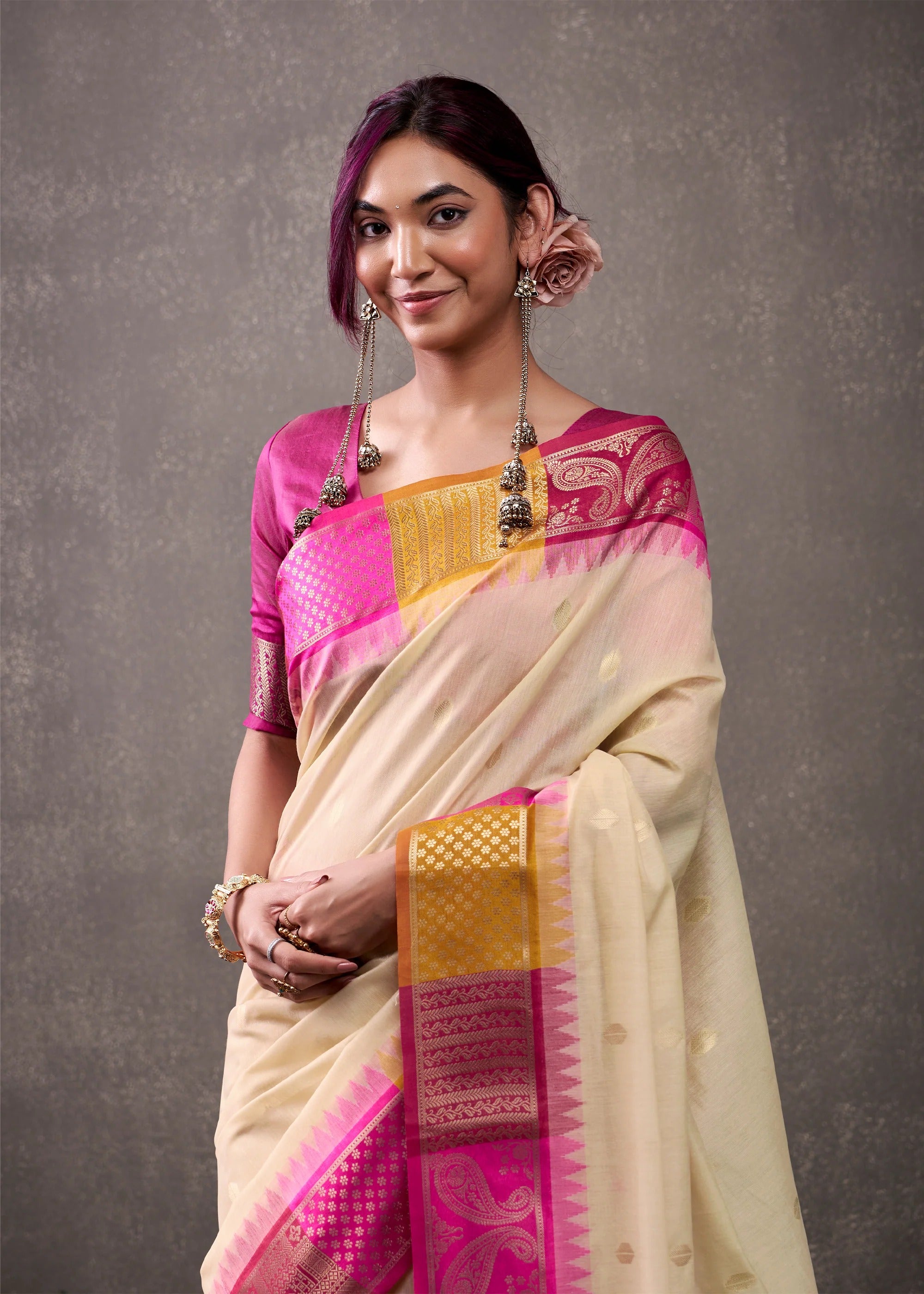 Vanilla Cream Woven Banarasi Cotton Silk Saree