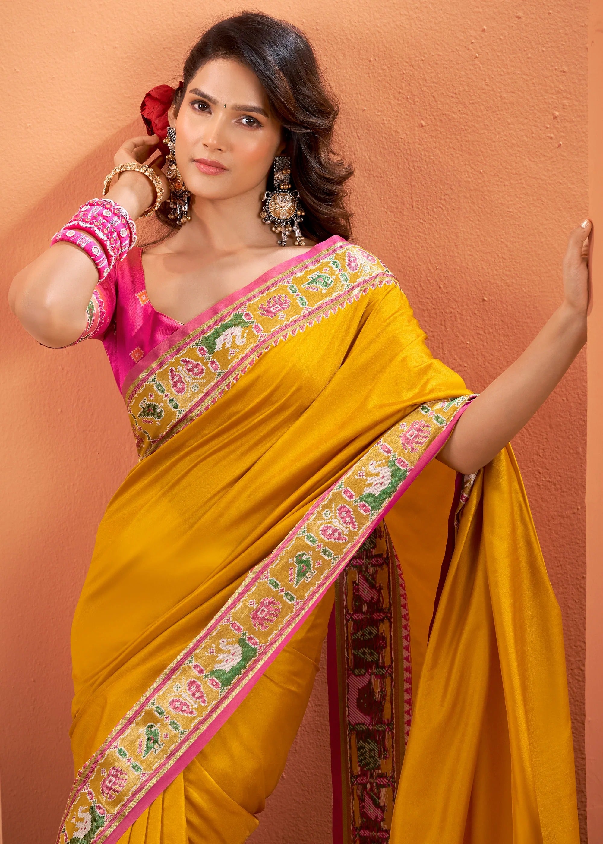 Musturd Woven Banarasi Patola Soft Silk Saree