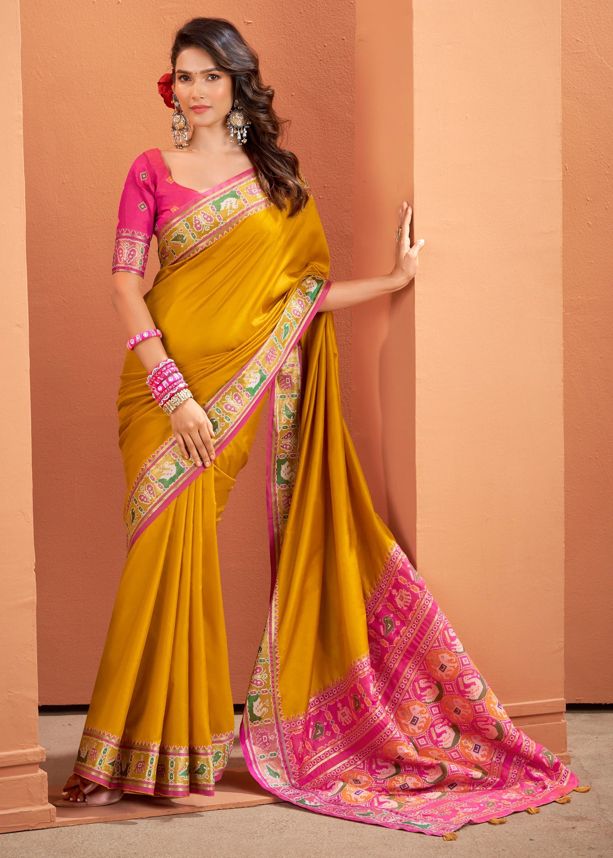 Musturd Woven Banarasi Patola Soft Silk Saree