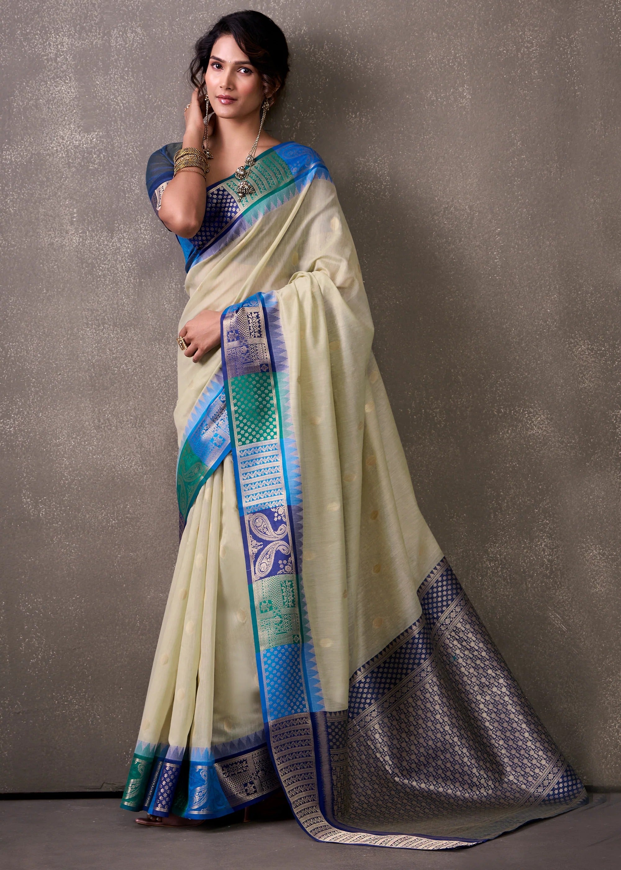 Off White Woven Banarasi Cotton Silk Saree