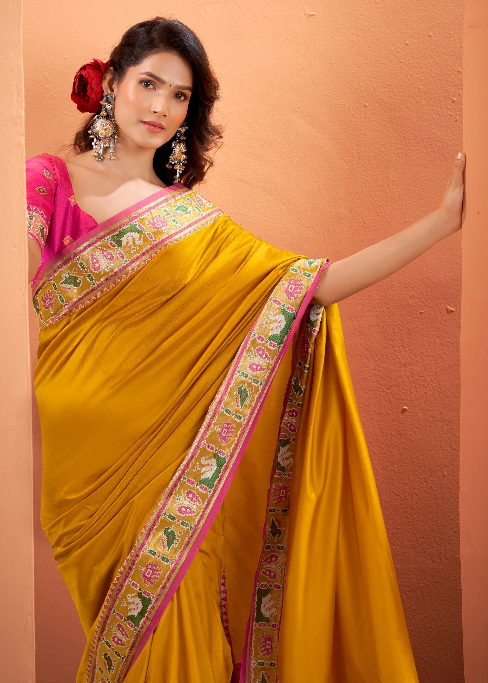 Musturd Woven Banarasi Patola Soft Silk Saree