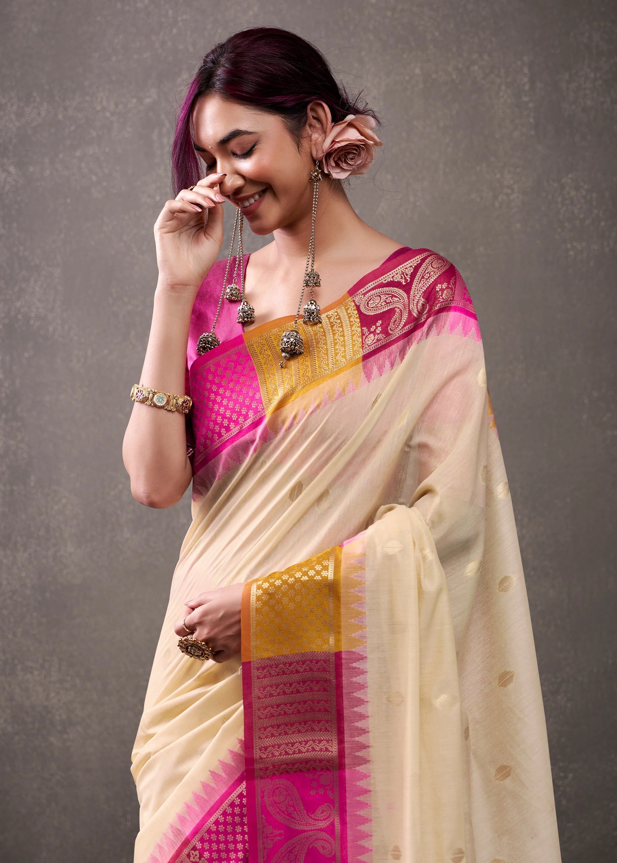 Vanilla Cream Woven Banarasi Cotton Silk Saree