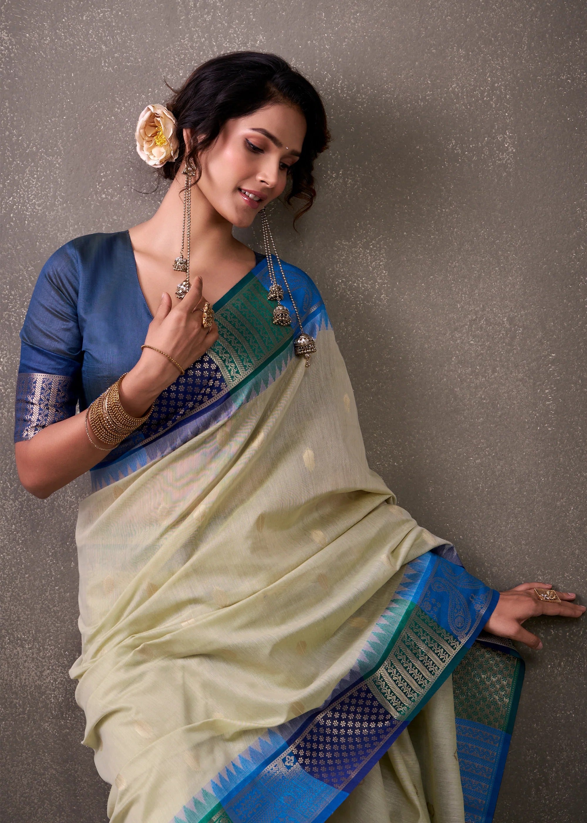 Off White Woven Banarasi Cotton Silk Saree