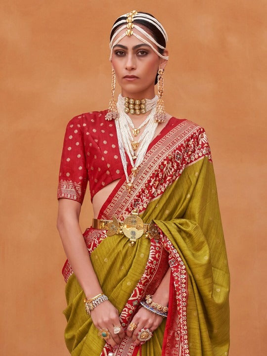 Mahendi Printed Patola Handloom Soft Silk Saree