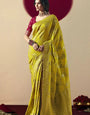 Lemon Ginger Viscous Dola Silk Zari Weaving With Tassels