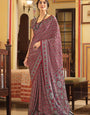 Maroon New Ajrakh Printed Satin Crepe Saree