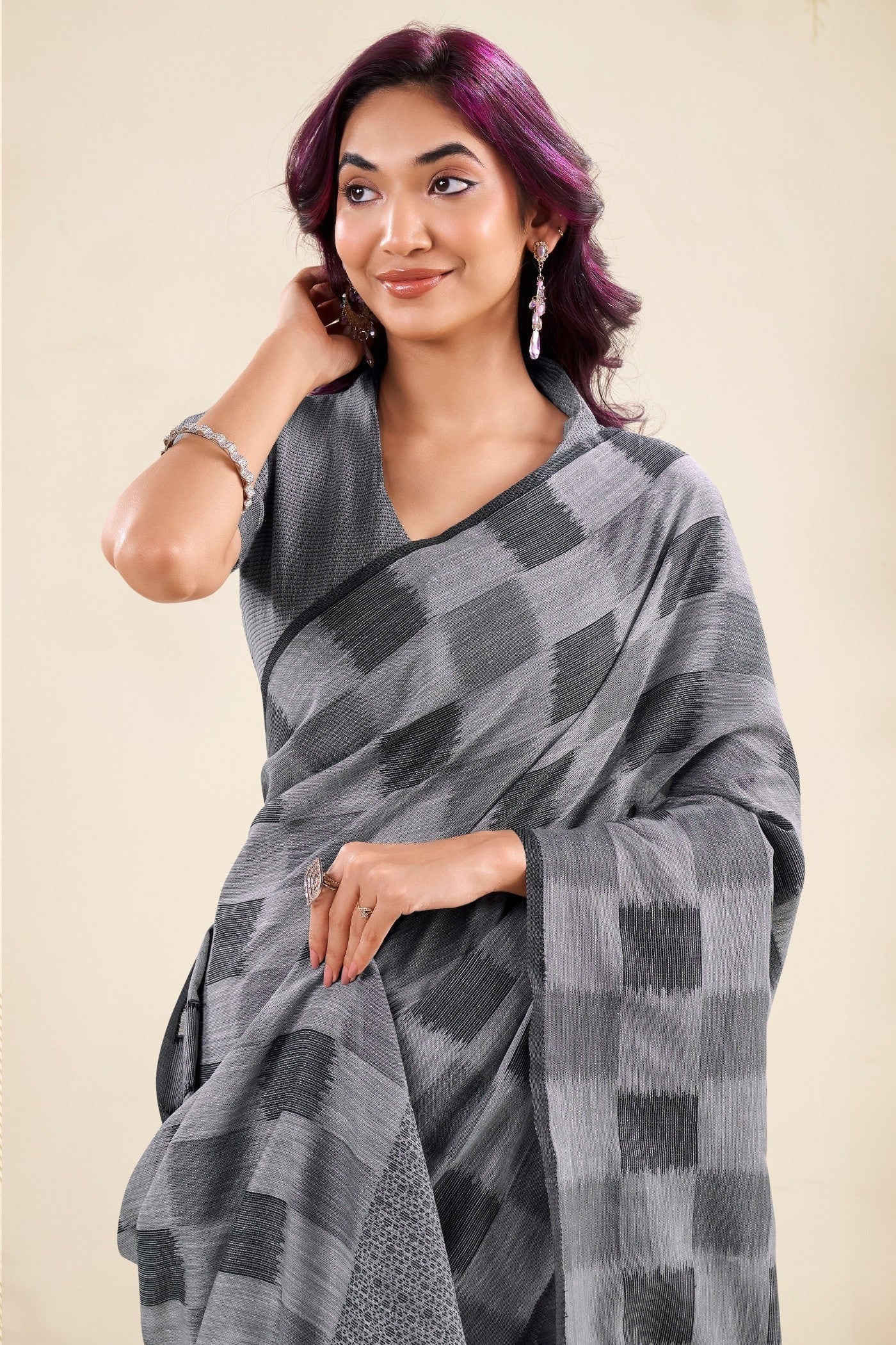 Dust Grey Woven Linen Soft Saree