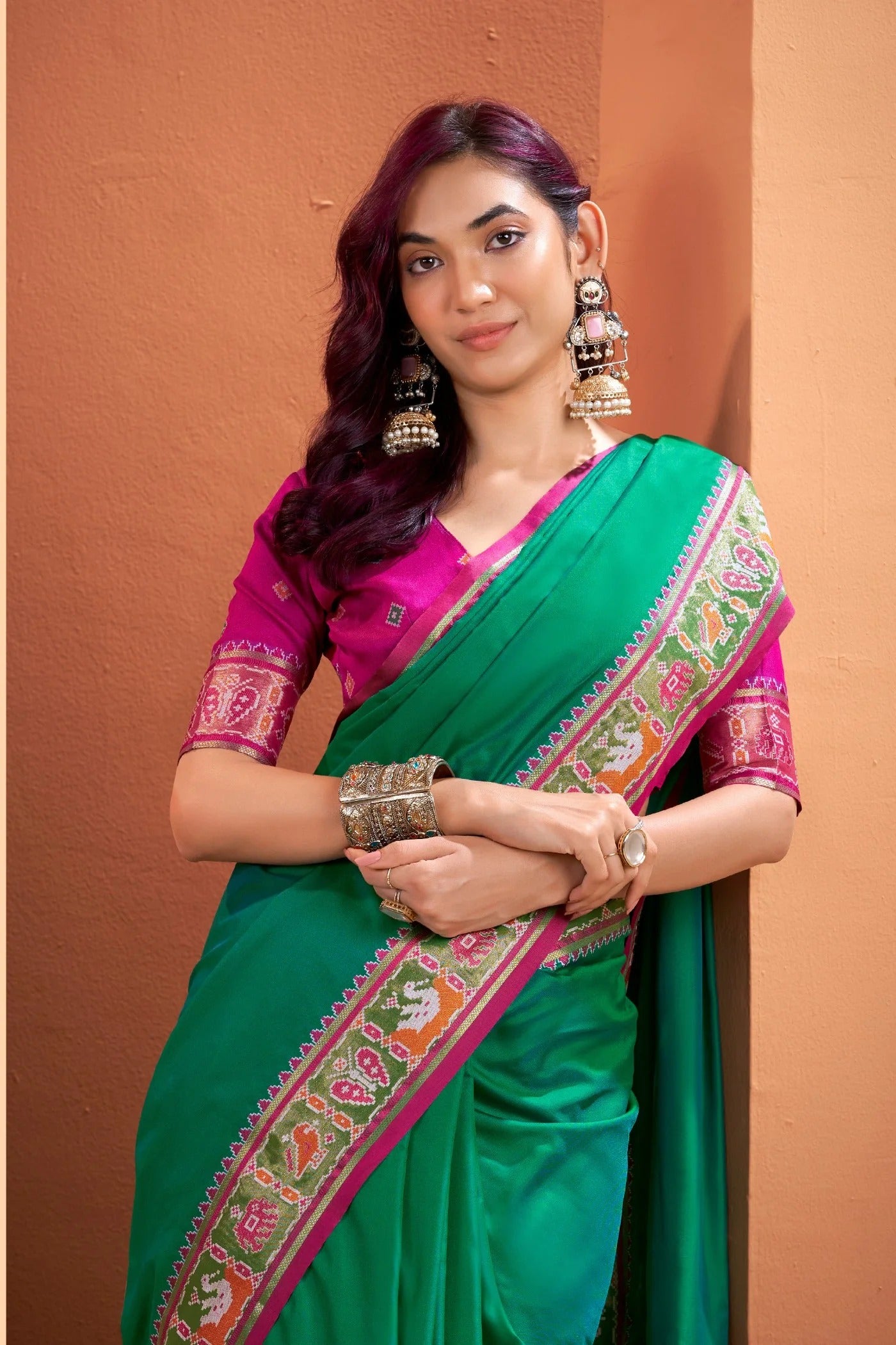 Forrest Green Woven Banarasi Patola Soft Silk Saree