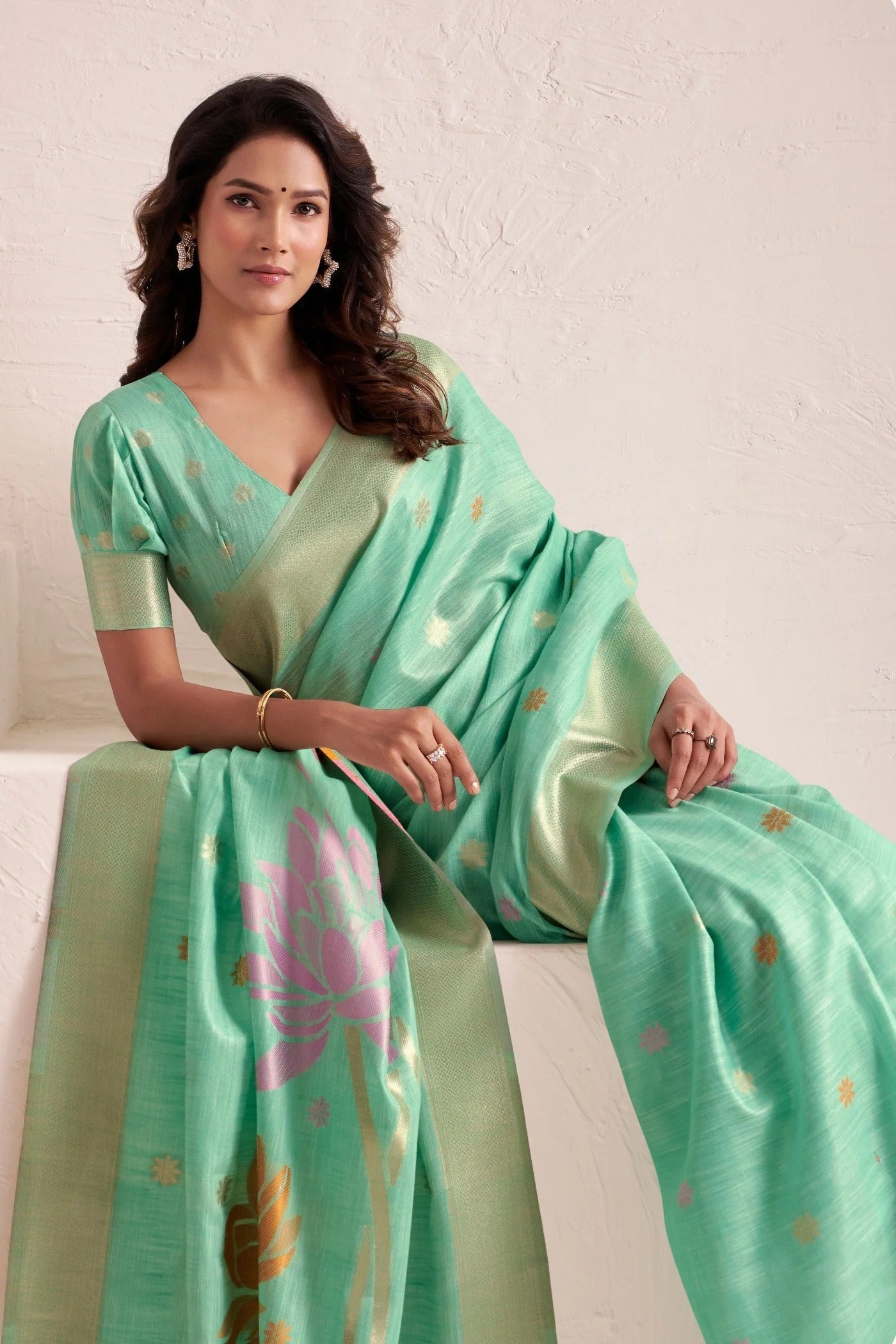 Pista Woven Linen Soft Silk Saree