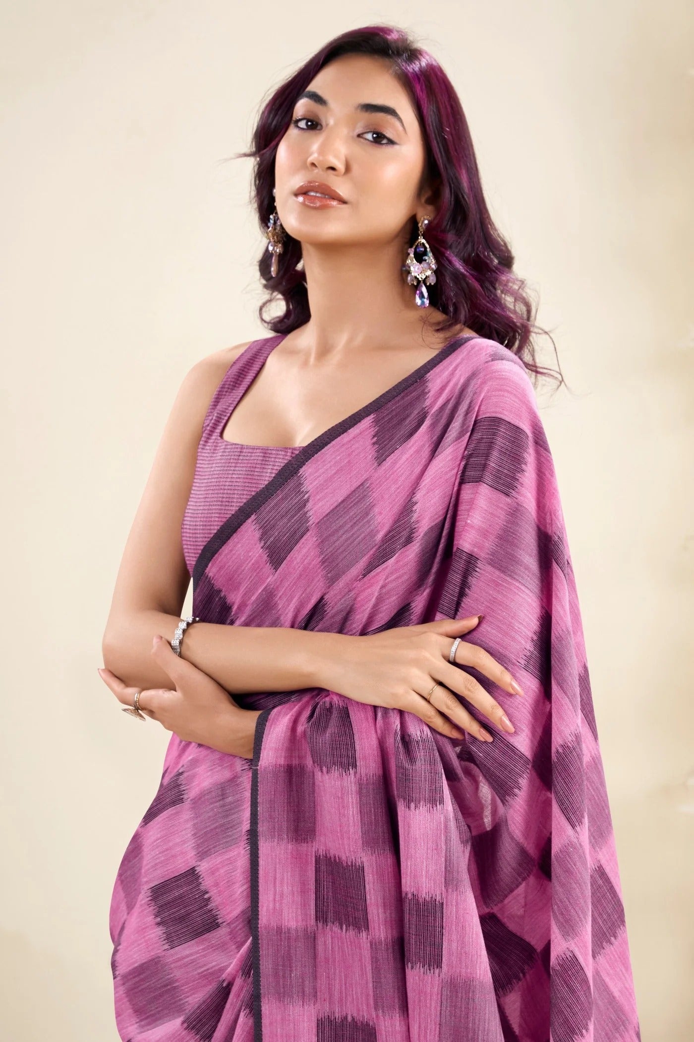 Jamun Purple Woven Linen Soft Saree