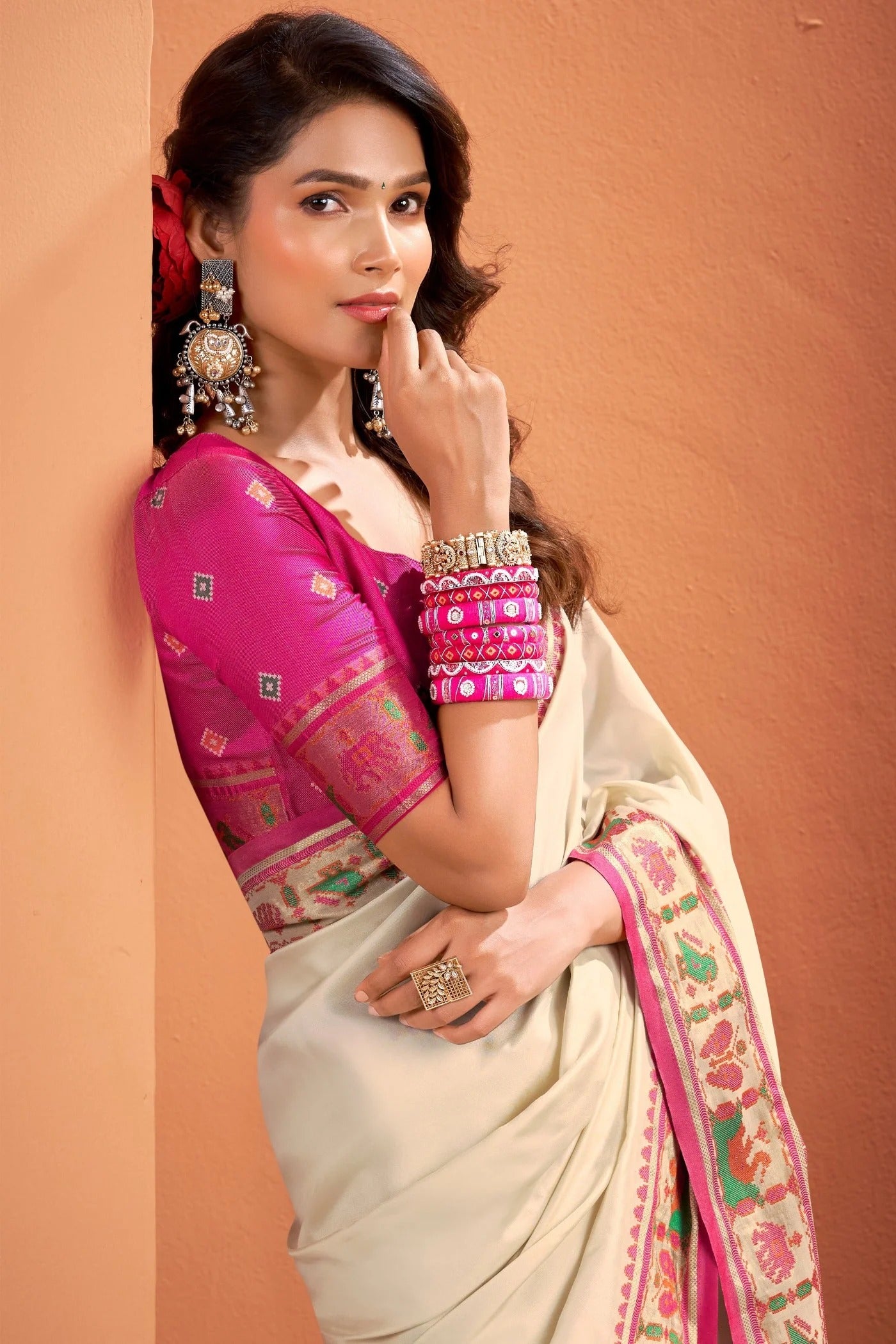 Off White Woven Banarasi Patola Soft Silk Saree