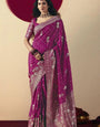 Wine Berry Viscous Dola Silk Zari Weaving With Tassels