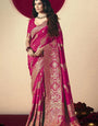 Daek Fuchsia Viscous Dola Silk Zari Weaving With Tassels